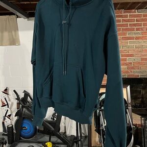 Fabletics Deep Teal Hoodie with “At Peace With Nature” on back